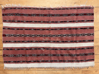 Older turkman Ak Chuval front with nice fine weave and soft cloth like handle. Fair condition for the age with scattered abrasion and a small dime sized hole in the flat weave.  ...