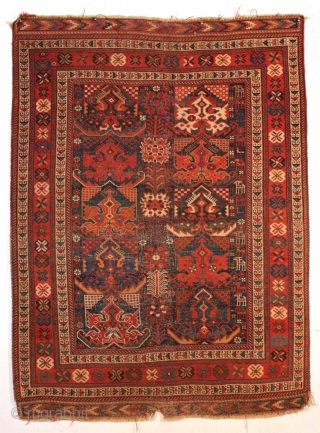 Antique Afshar rug with an attractive classic design. All good natural colors. Allover even low pile with heavily corroded browns. Fancy kelim ends. No repairs. All wool. Reasonably clean. 19th c. rug.  ...