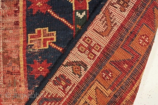 Antique Turkish Makri rug. Old piece in very rough condition. Holes, wear, oxidation, patches, flat stitching, you name it we have it. Also has terrific vibrant natural colors. Needs a good home.  ...