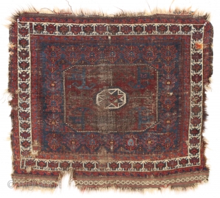 Antique baluch bagface. Interesting insect border. Trampled by a herd of elephants. 19th c. 28" x 32"                