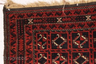 Old Baluch rug with an interesting design, full pile, and overall very good condition. All good old colors. From a local home, not yet washed. Excellent floor rug. 3"2" x 5'6"   ...