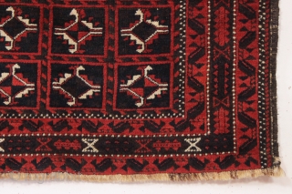 Old Baluch rug with an interesting design, full pile, and overall very good condition. All good old colors. From a local home, not yet washed. Excellent floor rug. 3"2" x 5'6"   ...