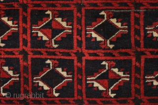 Old Baluch rug with an interesting design, full pile, and overall very good condition. All good old colors. From a local home, not yet washed. Excellent floor rug. 3"2" x 5'6"   ...