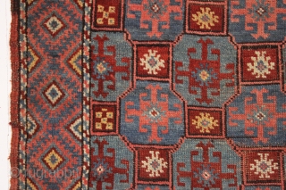antique kurdish or kordi rug with an unusual and attractive design. Overall fair condition as found with a little scattered wear and a small hole as shown, easily repaired. Good old natural  ...