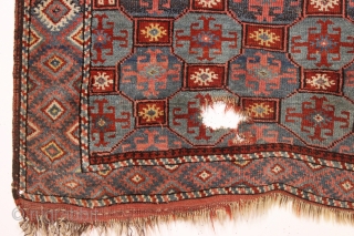 antique kurdish or kordi rug with an unusual and attractive design. Overall fair condition as found with a little scattered wear and a small hole as shown, easily repaired. Good old natural  ...