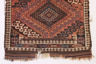 old and very unusual baluch rug with a sampler like design. As found, dirty with some wear and edge roughness as shown. Turkish knotted. Soft natural colors. I have never encountered such  ...