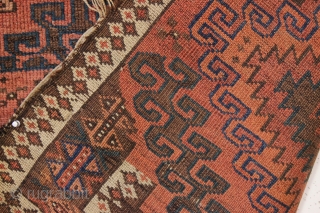 old and very unusual baluch rug with a sampler like design. As found, dirty with some wear and edge roughness as shown. Turkish knotted. Soft natural colors. I have never encountered such  ...