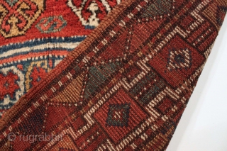 Antique large Kurdish rug. Thick meaty high pile. All good natural colors with beautiful greens. Bold design. No repairs. One corner some old pest damage as shown, easy repair. Reasonably clean. Late  ...