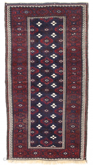 Antique baluch rug. High quality older karai example with sparkly wool and pretty good condition. All natural colors with nice blues and good reds.  Mostly good medium length pile with nice  ...