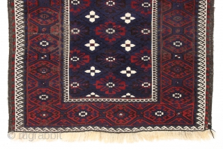 Antique baluch rug. High quality older karai example with sparkly wool and pretty good condition. All natural colors with nice blues and good reds.  Mostly good medium length pile with nice  ...