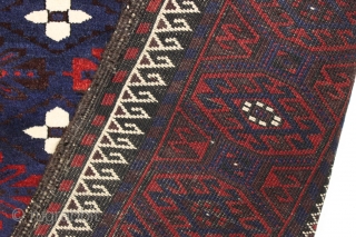 Antique baluch rug. High quality older karai example with sparkly wool and pretty good condition. All natural colors with nice blues and good reds.  Mostly good medium length pile with nice  ...