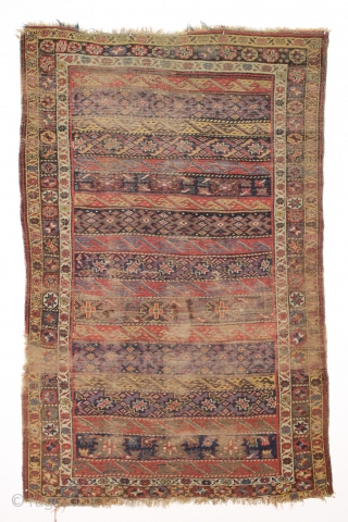 Borders gone wild. Antique kurd bidjar rug with an unusual design. In "as found" condition, VERY dirty and with wear as shown. Looks like good color under the grime. Never seen this  ...