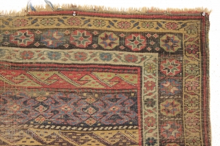 Borders gone wild. Antique kurd bidjar rug with an unusual design. In "as found" condition, VERY dirty and with wear as shown. Looks like good color under the grime. Never seen this  ...