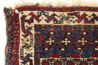 Antique top quality little Persian bagface. Rare design. Fine weave with lustrous wool. Beautiful all natural colors. Edge roughness. ca. 1875. 19" x 22"         
