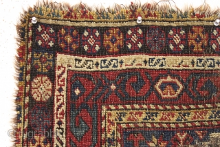 Antique very small south persian rug with an unusual design I have not seen before. All good colors. Very very rough condition. Still spell binding. 19th c. 2'6" x 3'9"    ...