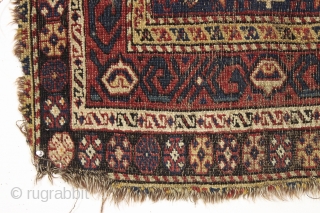 Antique very small south persian rug with an unusual design I have not seen before. All good colors. Very very rough condition. Still spell binding. 19th c. 2'6" x 3'9"    ...