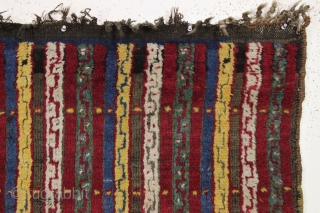 Antique large Turkish village rug. Tired of the same old medallions and palmettes, try stripes. Very unusual village weaving with striped or cane design field and, yes, woven with no borders. Original  ...