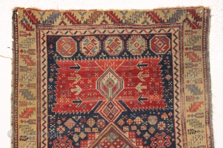 early east caucasian shirvan or karagashli type long rug. Fresh New England find. Finely woven with a wide range of excellent natural colors featuring a lovely yellow border and a pretty natural  ...
