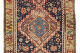 early east caucasian shirvan or karagashli type long rug. Fresh New England find. Finely woven with a wide range of excellent natural colors featuring a lovely yellow border and a pretty natural  ...