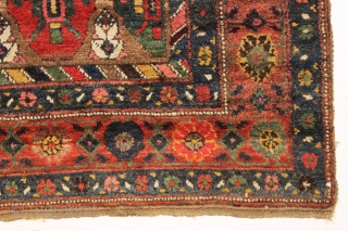 antique camel ground northwest persian kurdish rug with nice thick high pile. Unusual and interesting design. As found, reasonably clean with no repairs. Colorful. Lovely and usable antique rug. ca. 1890. 4'3"  ...