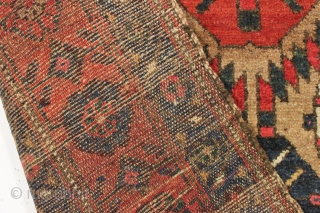 antique camel ground northwest persian kurdish rug with nice thick high pile. Unusual and interesting design. As found, reasonably clean with no repairs. Colorful. Lovely and usable antique rug. ca. 1890. 4'3"  ...