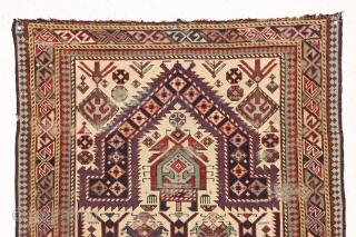 Old caucasian ivory ground prayer rug. First rate early example with splendid natural colors. As found with a bit of wear and oxidation as shown. Very attractive as is and easily restored  ...