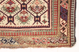 Old caucasian ivory ground prayer rug. First rate early example with splendid natural colors. As found with a bit of wear and oxidation as shown. Very attractive as is and easily restored  ...