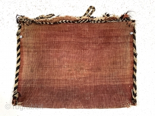 Antique small complete Afshar bag. Interesting uncommon design using part of a stylized Persian Herati motif. Overall good tight pile. Appears to be all natural colors although quite dirty and in need  ...
