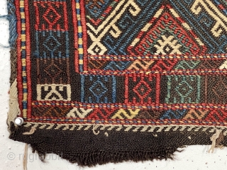Antique small flat weave bagface or verneh trapping. Not an uncommon type but rarely so well drawn and with such good natural color. Probably Anatolian? Appears clean. A little jewel. 19th c.  ...