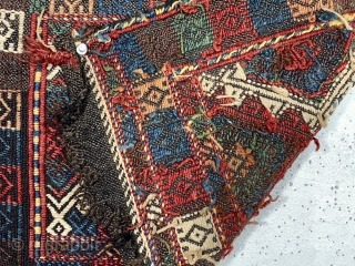 Antique small flat weave bagface or verneh trapping. Not an uncommon type but rarely so well drawn and with such good natural color. Probably Anatolian? Appears clean. A little jewel. 19th c.  ...