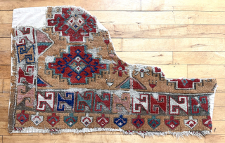 Early Turkish rug fragment. Lovely colors. Backed. Clean. Really ca. 1800.  38” x 48”                  