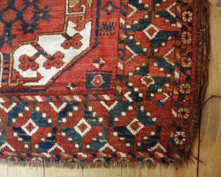 Antique Ersari carpet with strong colors and a very attractive border. Selling "as found", in rough condition, with areas of heavy wear and damage and not clean. All good natural colors including  ...