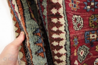 Antique east anatolian prayer rug. Strong design. Beautiful all natural colors and mostly thick high pile. Original fancy end finish. Small old repair in upper border shown. Rare to find this type  ...