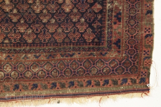 antique dokhtar i gazi prayer rug. Iconic design. As found, very dirty, with heavy brown oxidation and edge roughness as shown. 2nd half 19th c. 3'4" x      