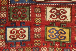 antique unusual karachopf kazak in good condition. Found in a New England barn. Beautiful large caucasian rug with all natural colors. Pretty tomato red ground with lots of light blue, richgreen and  ...