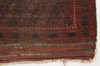 antique diminutive baluch prayer rug with an unusually simple but effective design. All natural colors. Very oxidized browns. Thin with soft blanket like handle. Overall complete with original selvages and kelim ends.  ...
