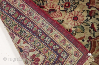 antique little pictorial kerman mat with bird and floral decoration. As found, very very dirty but overall good pile and tight weave. Appears to have a few small moth nibbles along the  ...