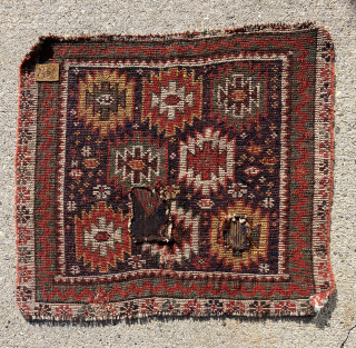 Antique little Bagface, possibly Caucasian, with interesting design and rich saturated colors. Rough edges and a couple crude repair patches. Reasonably clean. Good age. 19th c. 20” x 22” sale priced $195  ...