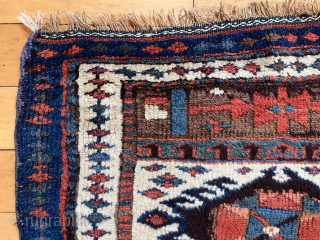 Antique Kurdish Bagface. Good example of this attractive design group. Mostly thick lustrous pile. All natural colors. One corner has small repair shown in back pic. Reasonably clean. A little jewel. 19th  ...