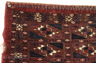 Antique little tekke mafrash. Elegant older example. Fine weave. Rich natural color. Mostly cotton whites. Could use a good wash. mid 19th c. or earlier. 11" x 27"     