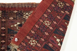 Antique little tekke mafrash. Elegant older example. Fine weave. Rich natural color. Mostly cotton whites. Could use a good wash. mid 19th c. or earlier. 11" x 27"     