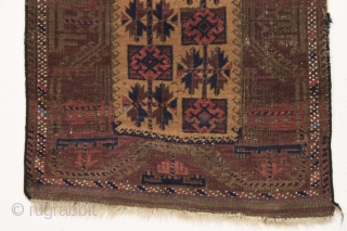 Antique baluch rug. Interesting design. Fair condition with some brown oxidation. 19th c. 2'9" x 4'10"                 
