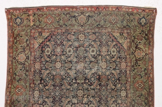 Antique farraghan rug. A true older farraghan rug with a lovely apple green border. In about as abused condition as possible and still be intact. Allover wear, ends crudely rewoven, etc. A  ...