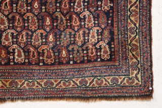 Antique south persian rug. Elegant little rug with allover good lustrous pile and beautiful natural colors. Deep blue ground. Clean and ready for light floor use or wall hanging. 19th c. 4'  ...