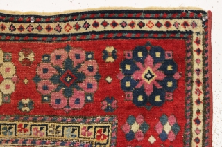 antique  little caucasian rug with very rich saturated natural colors. Fresh New England find. As found with mostly good pile, some creases, few small spots of wear as shown. All natural  ...