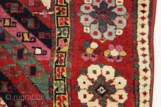 antique  little caucasian rug with very rich saturated natural colors. Fresh New England find. As found with mostly good pile, some creases, few small spots of wear as shown. All natural  ...