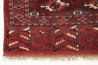 antique yomud chuval in exceptional condition. Another fresh turkman from a local New England collection. Very nice elem panel and allover good pile and beautiful glossy wool. All good natural colors with  ...