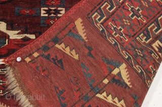 antique yomud chuval in exceptional condition. Another fresh turkman from a local New England collection. Very nice elem panel and allover good pile and beautiful glossy wool. All good natural colors with  ...