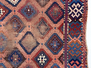 Antique east Anatolian yoruk or sarkisla rug with classic “baklava” design. Older example with fine weave and all natural colors featuring a pretty apricot ground. As found, dirty and in need of  ...