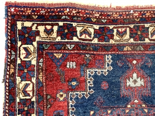 Antique little Afshar rug with classic design in good condition and lovely colors. Overall decent pile with slight scattered wear. Slight brown oxidation. Some warp depression. Nice squarish size. Reasonably clean. All  ...